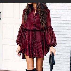 New Vici Manchester gingham balloon sleeve dress